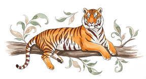 Detailed jungle tiger mural wallpaper design pattern with lush foliage by Kids-Mundo