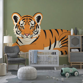 Wildlife tiger mural wallpaper transforming kids playroom into jungle sanctuary