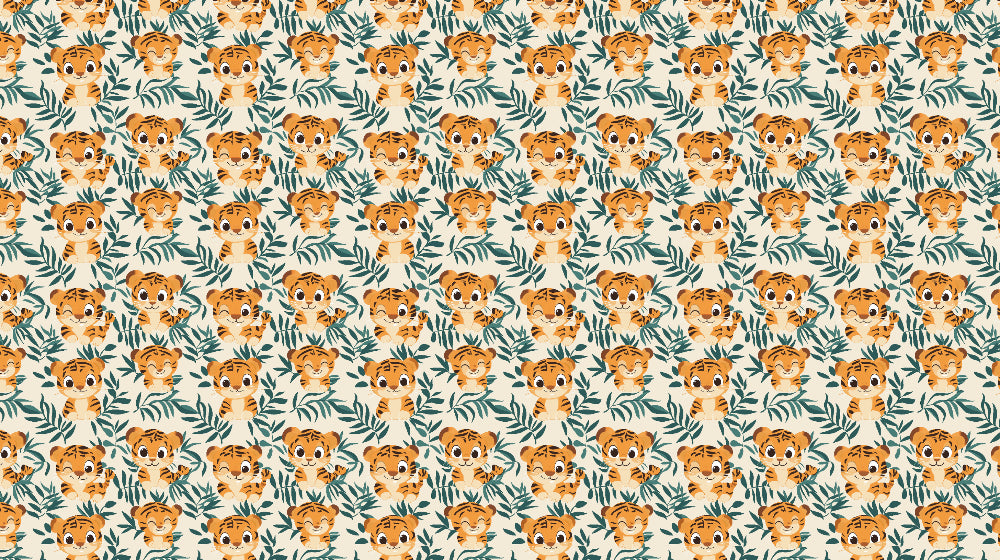 Detailed tropical tiger mural wallpaper design pattern with lush foliage by Kids-Mundo