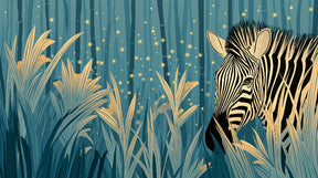 Detailed jungle zebra mural wallpaper design pattern with mystical lighting by Kids-Mundo