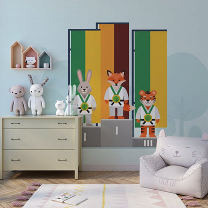 Kids-Mundo karate champions podium mural adding pride and colour to a playroom wall