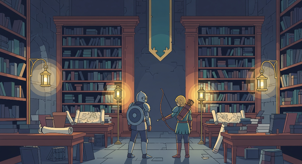 Knight and Archer Medieval Library Wall Mural