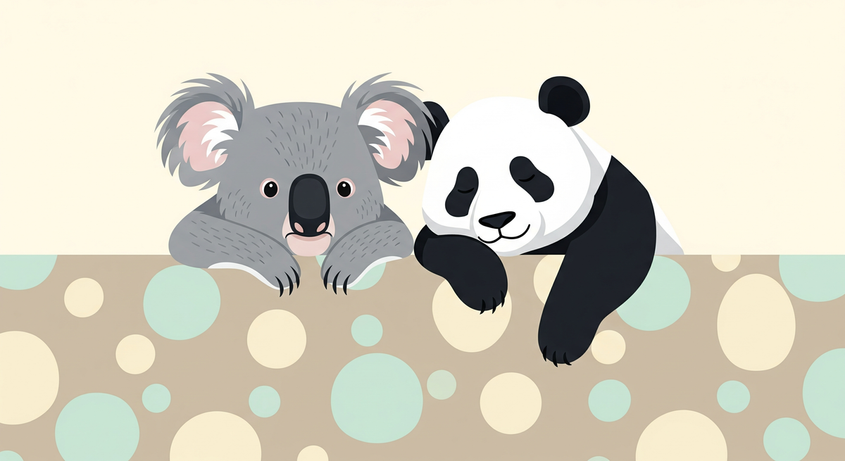 Koala and Panda Peekaboo Wall Mural
