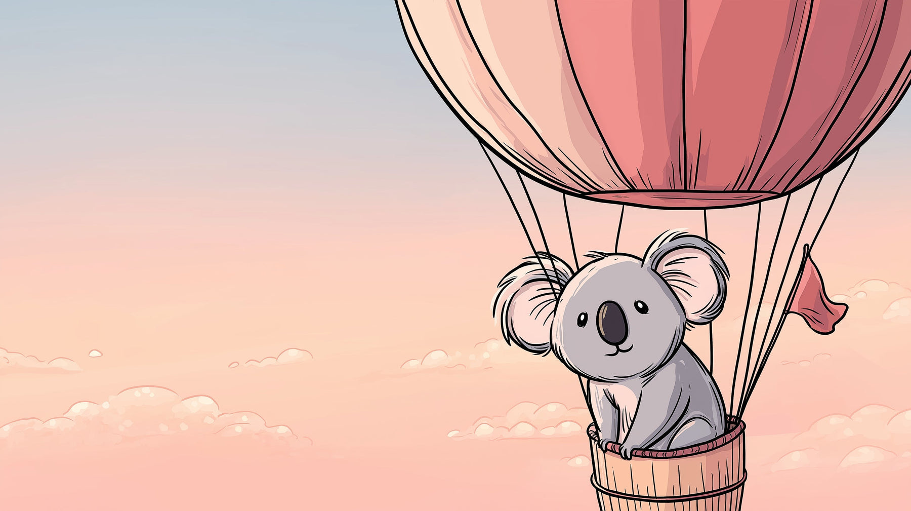 Detailed koala hot air balloon mural wallpaper design pattern with pastel sky theme by Kids-Mundo