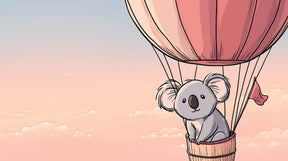 Detailed koala hot air balloon mural wallpaper design pattern with pastel sky theme by Kids-Mundo