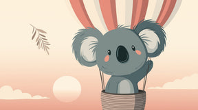 Detailed koala hot air balloon mural wallpaper design pattern in pastel tones by Kids-Mundo