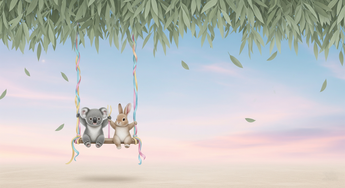 Koala and Bunny on a Swing Wall Mural