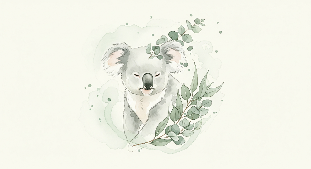 Sleepy Koala and Eucalyptus Wall Mural