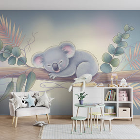 Tropical koala animal wallpaper creating calming kids bedroom decor atmosphere