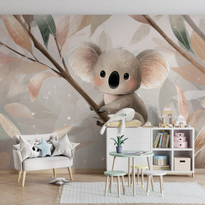 Cute koala branch wallpaper creating peaceful children's bedroom atmosphere