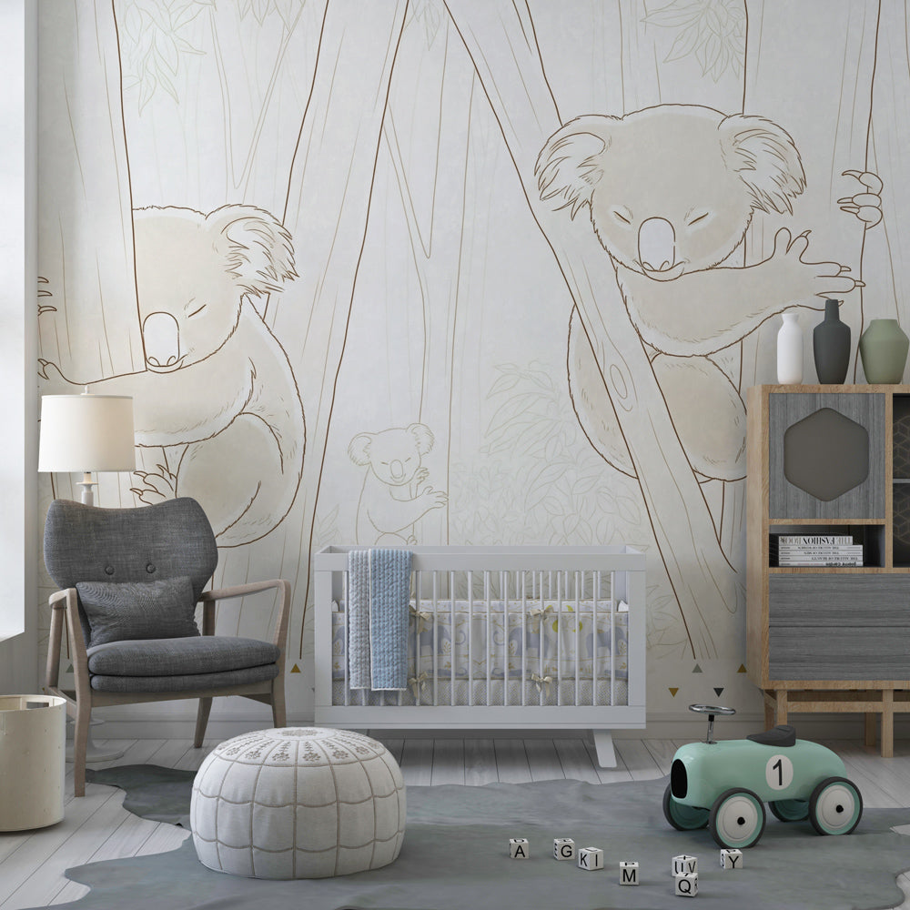 Eucalyptus forest wallpaper creating calming children's bedroom atmosphere