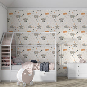 Starry koala wallpaper creating magical atmosphere in children's bedroom decor
