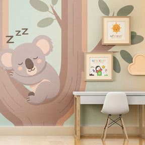 Koala tree mural wallpaper transforming children's bedroom with calming pastel colors
