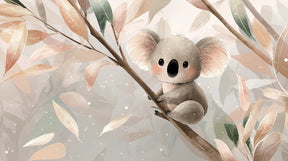 Detailed koala and branch mural wallpaper design pattern with pastel leaves by Kids-Mundo