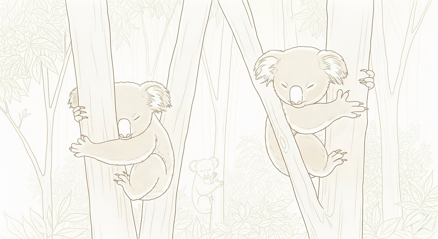 Detailed koala and eucalyptus mural wallpaper design pattern by Kids-Mundo