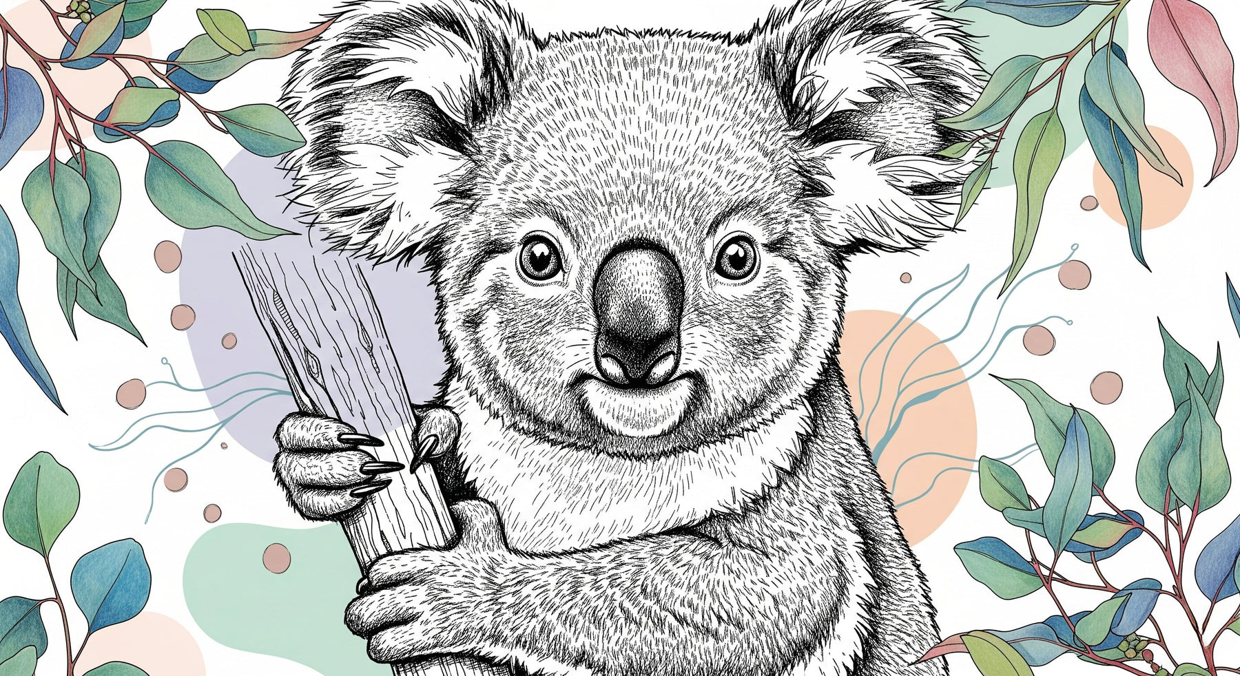 Detailed koala and eucalyptus mural wallpaper design pattern by Kids-Mundo