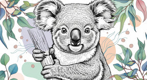 Detailed koala and eucalyptus mural wallpaper design pattern by Kids-Mundo
