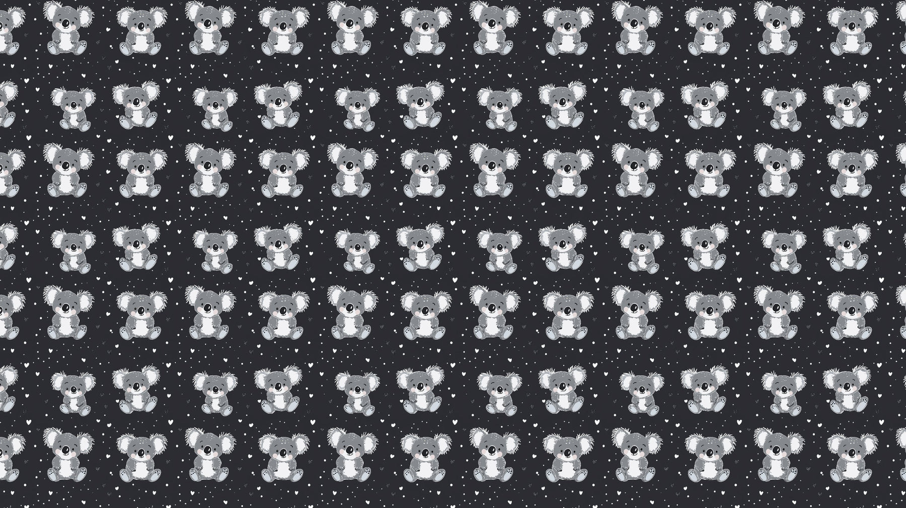 Detailed koala mural wallpaper design pattern showing adorable animals on black background by Kids-Mundo