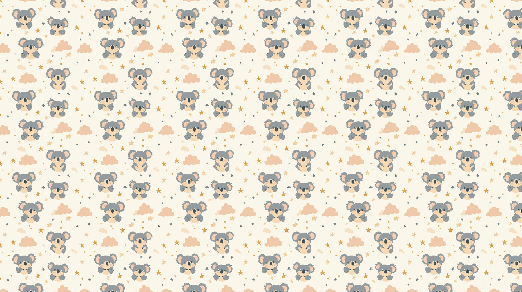 Detailed koala clouds and stars mural wallpaper design pattern by Kids-Mundo