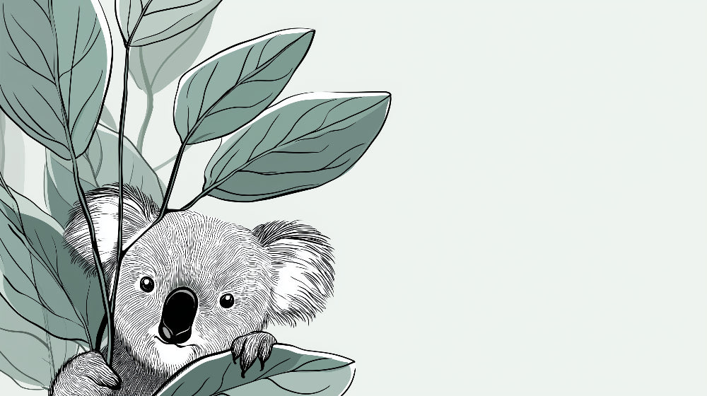 Detailed koala hide and seek mural wallpaper design pattern with green leaves by Kids-Mundo