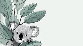 Detailed koala hide and seek mural wallpaper design pattern with green leaves by Kids-Mundo