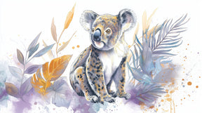 Detailed koala and tropical foliage mural wallpaper design pattern by Kids-Mundo