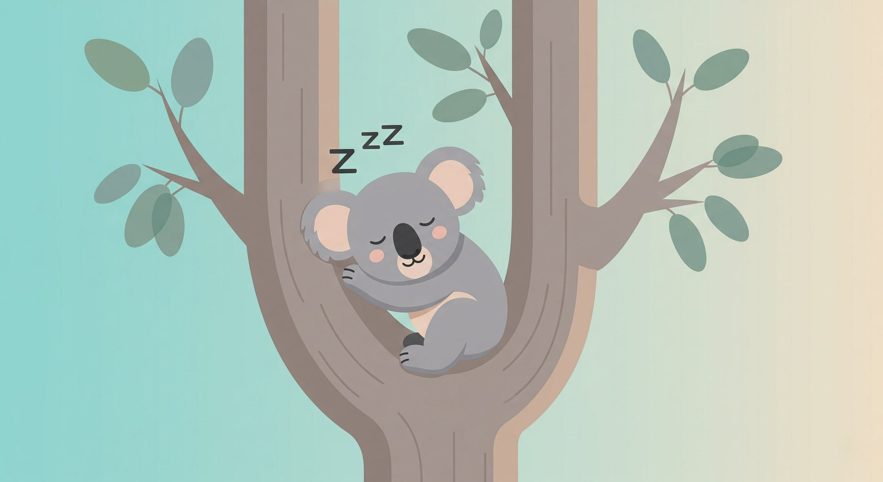 Detailed sleeping koala mural wallpaper design pattern with tree and leaves by Kids-Mundo