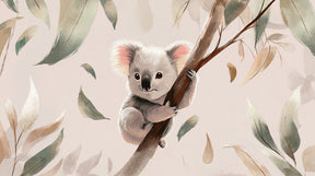 Detailed koala mural wallpaper design pattern with eucalyptus leaves by Kids-Mundo