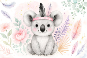 Detailed koala with flowers mural wallpaper design pattern by Kids-Mundo