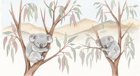 Detailed koala and eucalyptus mural wallpaper design pattern by Kids-Mundo