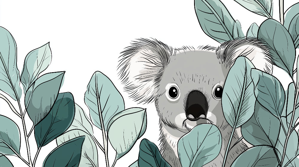 Detailed koala among leaves mural wallpaper design pattern by Kids-Mundo