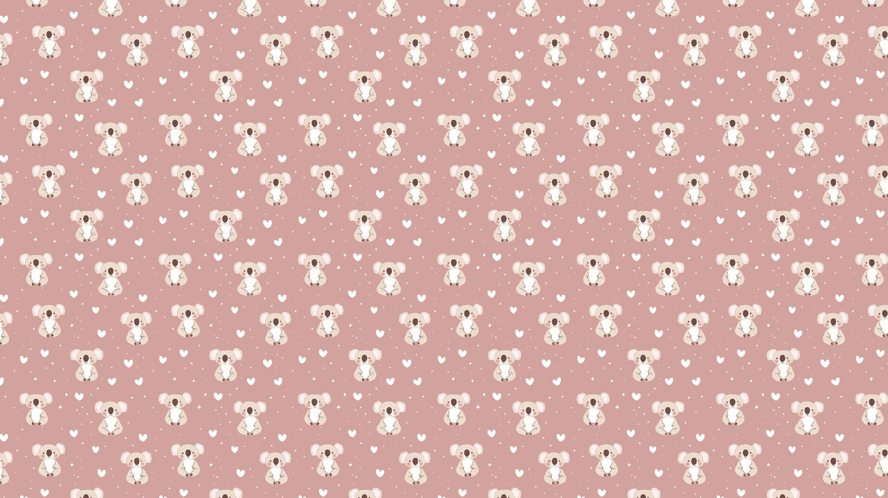 Detailed koala and hearts mural wallpaper design pattern on pink background by Kids-Mundo