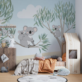 Eucalyptus koala wallpaper creating serene atmosphere in children's bedroom decor