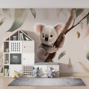 Peaceful koala nature wallpaper creating serene children's bedroom atmosphere
