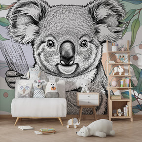 Australian koala mural wallpaper transforming toddler room into nature sanctuary