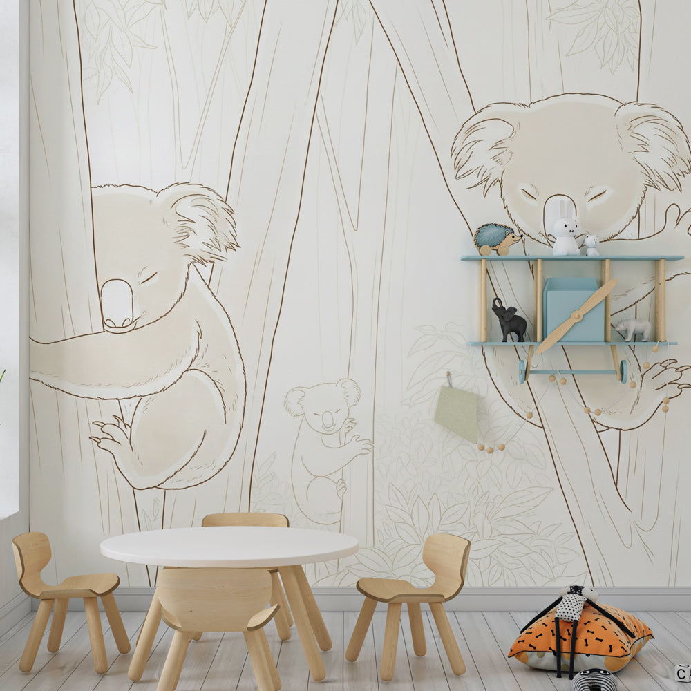 Australian koala wallpaper with soft colors for tranquil kids room design