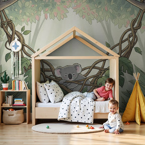 Koala mural wallpaper creating peaceful nursery atmosphere with sleeping koala in natural hammock by Kids-Mundo