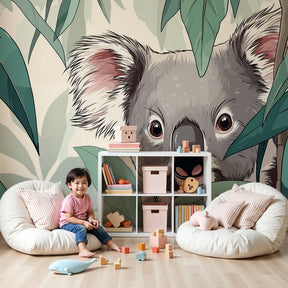 Koala mural wallpaper creating peaceful nursery decor with natural foliage design by Kids-Mundo