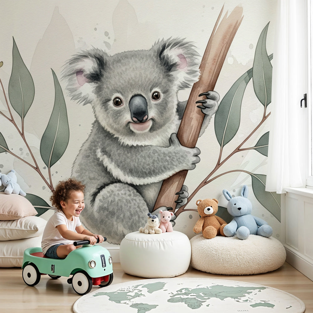 Koala mural wallpaper creating peaceful Australian-themed nursery decor by Kids-Mundo