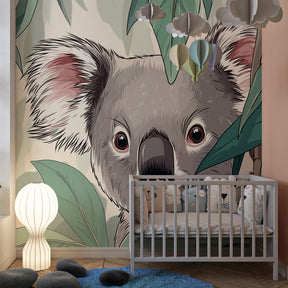 Australian koala mural wallpaper for children's playroom featuring adorable wildlife character