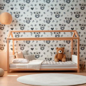 Adorable koala wallpaper creating peaceful atmosphere in children's bedroom decor