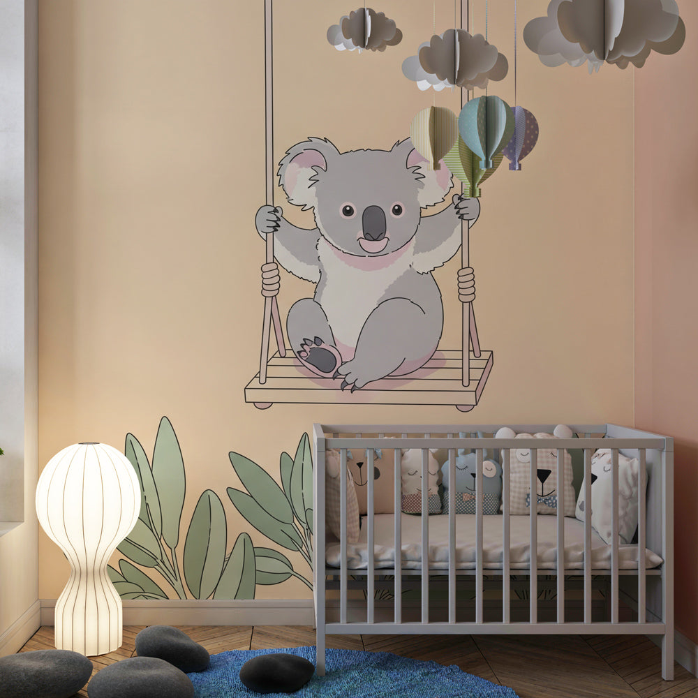 Animal themed koala wallpaper with natural elements for peaceful toddler bedroom