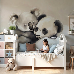 Koala panda cloud mural wallpaper in serene nursery setting by Kids-Mundo
