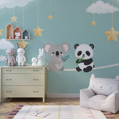 Kids-Mundo starry koala and panda wall mural brightening a gentle playroom