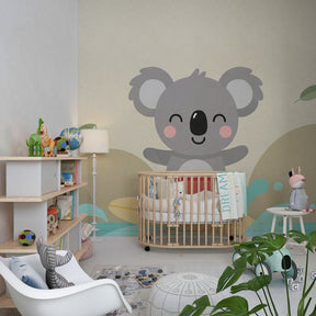 Beach themed koala wallpaper creating calm atmosphere in modern baby room decor