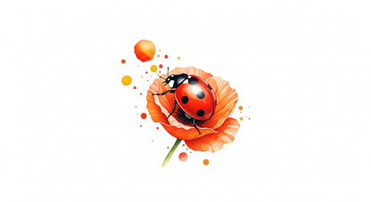 Flat artwork of the Kids-Mundo ladybird on a poppy flower wall mural design