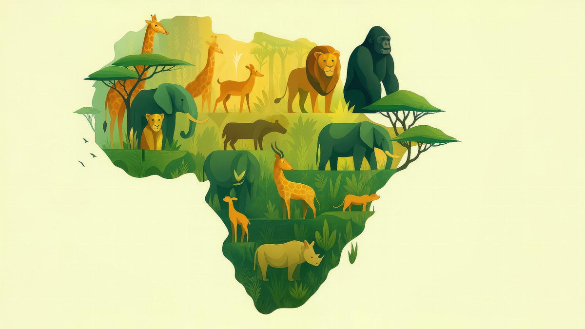 Layered African Wildlife Map Wall Mural