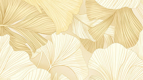 Detailed botanical leaves mural wallpaper design pattern in gold and cream by Kids-Mundo