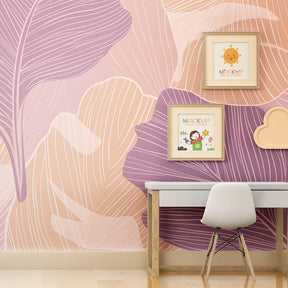 Nature-inspired leaves mural wallpaper creating peaceful kids room decor with organic patterns