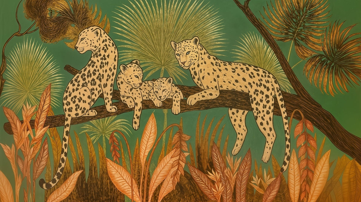 Leopard Family Resting on a Branch Wall Mural